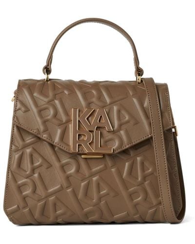 Karl Lagerfeld Leren Shopper Met Logo-reliëf - Bruin