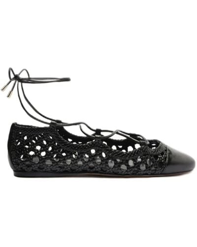 Alexandre Birman Ballerina Tresse Woven Leather Lace-up Ballerina Shoes - Black