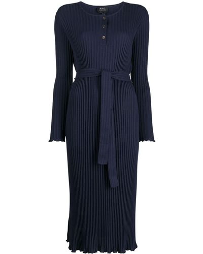 A.P.C. Sandy Ribbed-knit Cotton Dress - Blue