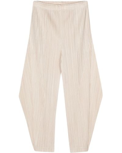 Pleats Please Issey Miyake Pleated Cropped Trousers - Natural