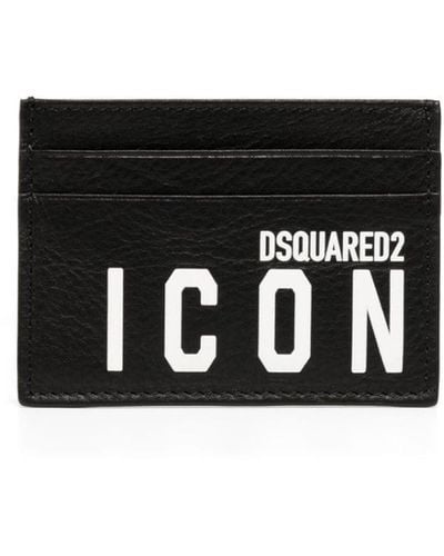 DSquared² Portacarte In Pelle Con Stampa Logo Icon - Nero