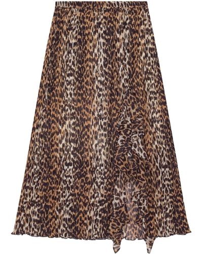 Ganni Leopard Print Midi Skirt - Brown