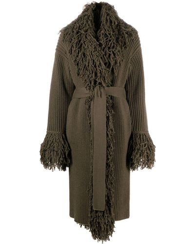 Blumarine Manteau en laine vierge à franges - Vert