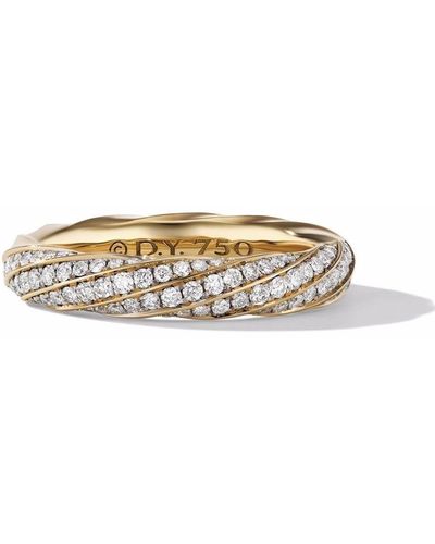 David Yurman 18kt Yellow Gold Cable Edge Diamond Band Ring - White