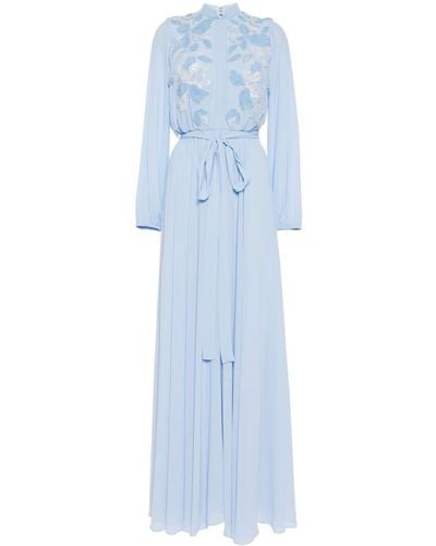 Saiid Kobeisy Floral-embroidered Kaftan Dress - Blue
