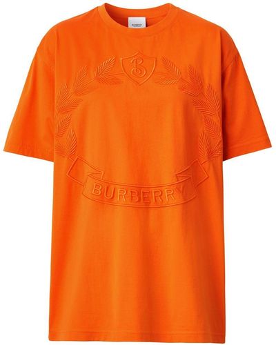 Burberry T-shirt En Jersey De Coton À Broderie - Orange
