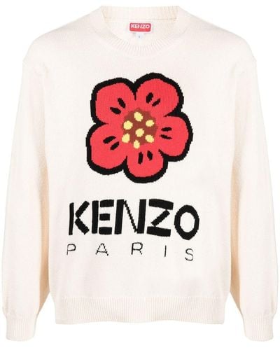 KENZO Knitted Flower Logo Jumper - White