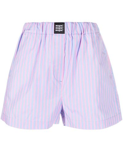 MSGM Stripe-pattern Cotton Shorts - Purple