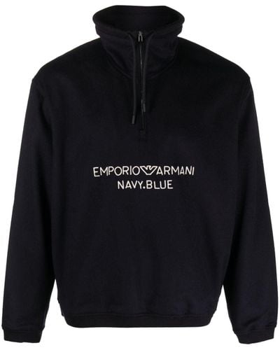 Emporio Armani Logo-embroidered Wool-cashmere Blend Sweatshirt - Blue