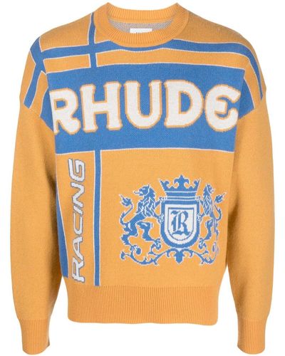 Rhude Palm Jacquard Crew Neck Sweater - Blue