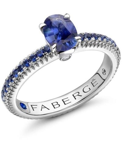 Faberge Bague en or blanc 18ct sertie de diamants et de saphirs - Bleu