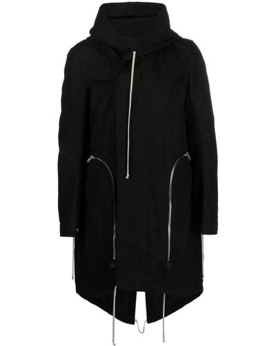 Rick Owens Bauhaus Fishtail Hooded Coat - Black