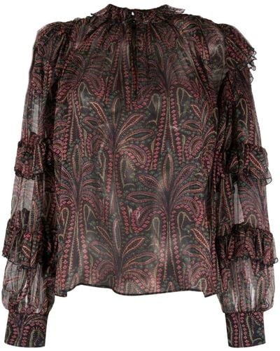 Etro Ruffled Paisley-print Silk Blouse - Brown