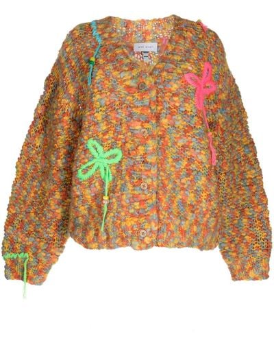 Mira Mikati Floral-embroidered Open-knit Cardigan - Orange