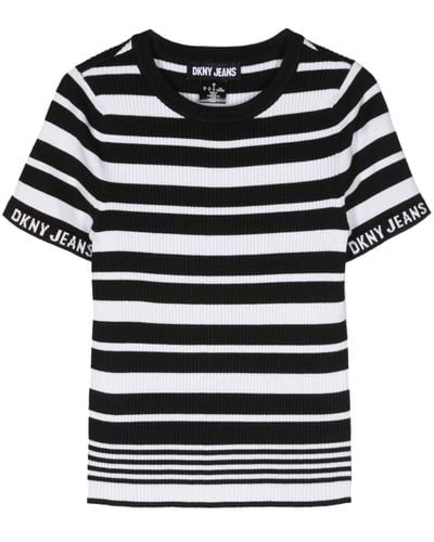 DKNY Striped Ribbed T-shirt - Black