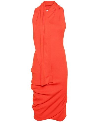 Fendi Halterneck Asymmetric Midi Dress - Red