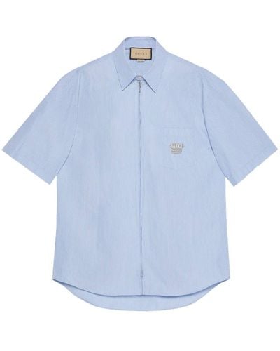 Gucci Chemise rayée en coton à logo brodé - Bleu