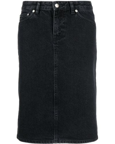 Filippa K Jupe mi-longue en jean à patch logo - Noir