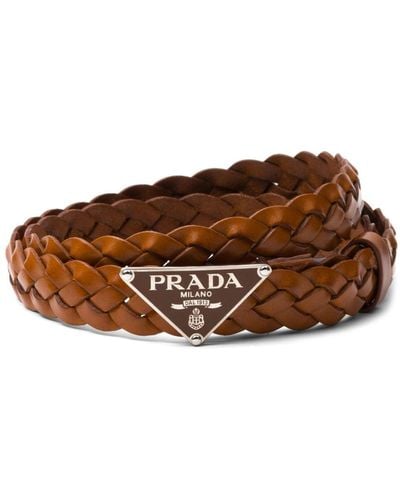Prada Logo-plaque Leather Braided Belt - Brown