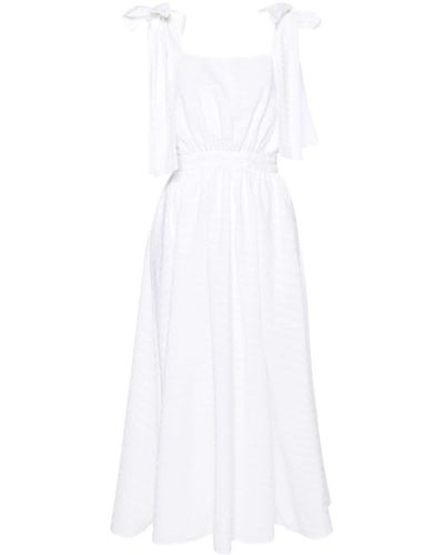 MSGM Seersucker Flared Midi Dress - White