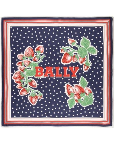 Bally Seidenschal mit Erdbeeren-Print - Blau