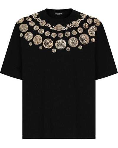 Dolce & Gabbana T-Shirt Oversize Con Dettaglio Stampa 'Monete' - Nero