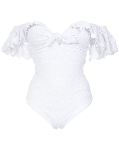 Amir Slama Texture ruffled swimsuit - Bianco