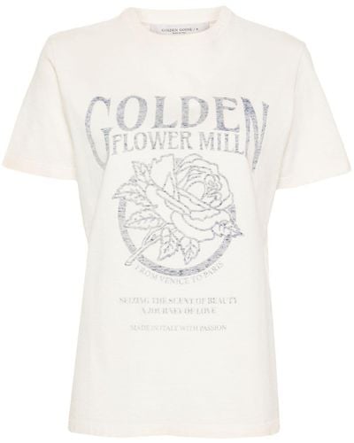 Golden Goose Distressed-T-Shirt mit Logo-Print - Weiß