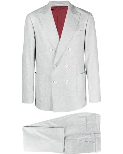 Brunello Cucinelli Doppelreihiger Anzug aus Flanell - Weiß