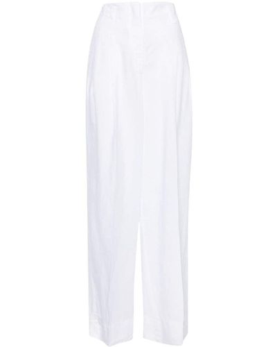 Peserico Pantalon ample en lin à taille haute - Blanc