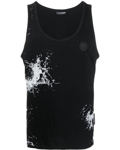 Philipp Plein Splash-print Cotton Tank Top - Black