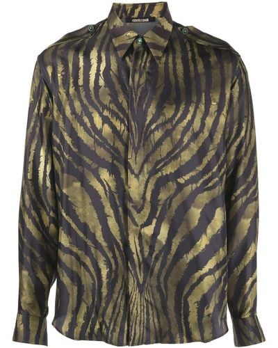 Roberto Cavalli Camisa con estampado de tigre - Gris