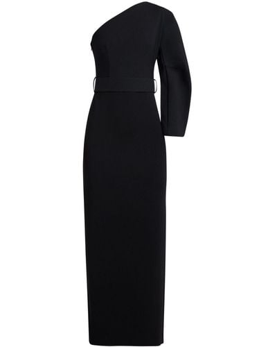 Solace London Robe longue ceinturée à design à une épaule - Noir