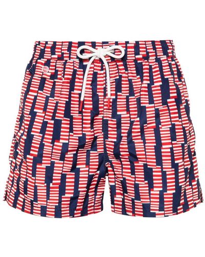 Kiton Geometric-pattern Swim Shorts - Red