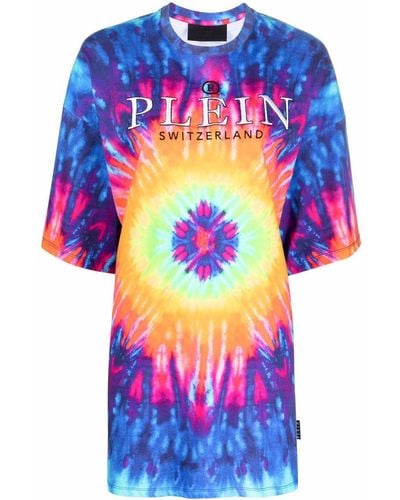 Philipp Plein Abito modello T-shirt con fantasia tie-dye - Blu