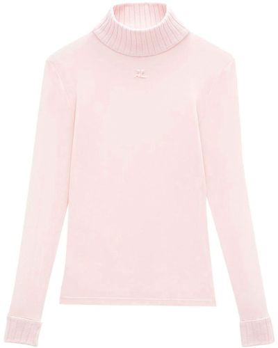 Courreges Roll-neck Logo-patch Sweater - Pink