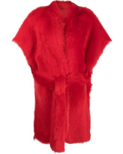Liska Belted Reversible Shearling Coat - Red