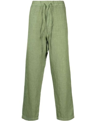 120% Lino Pantalones rectos de talle medio - Verde