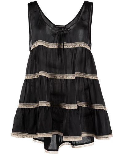 Kiki de Montparnasse Tiered Lace-trim Babydoll Dress - Black
