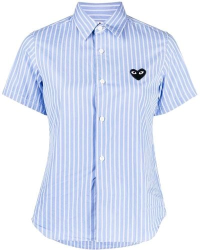 COMME DES GARÇONS PLAY Striped-print Short-sleeved Shirt - Blue