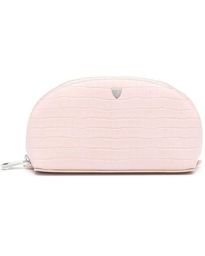 Aspinal of London Small Croc-embossed Make-up Bag - Pink