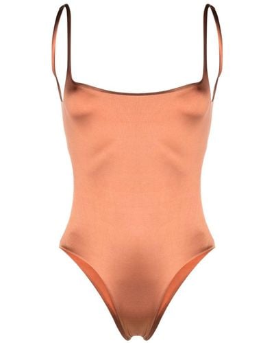 Isa Boulder Backless Satin One-piece Swimsuit - Brown