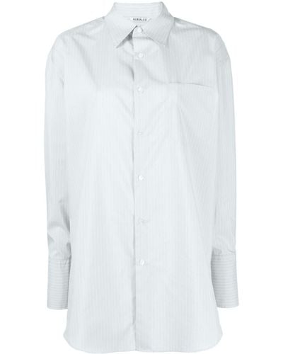 AURALEE ストライプ ロングラインシャツ - ホワイト
