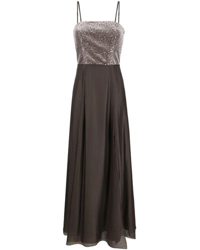 Peserico Robe longue évasée à sequins - Marron