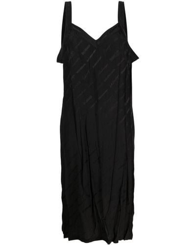 Balenciaga Logo-print Silk Slip Dress - Black