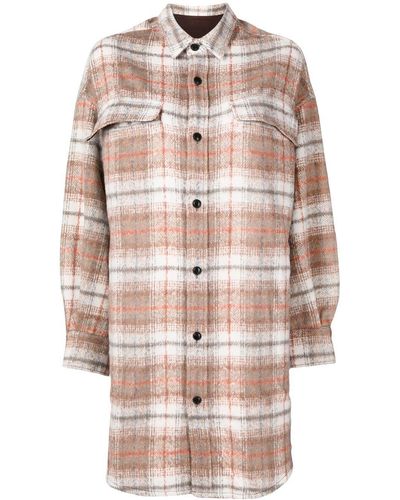 Izzue Checked Long-sleeve Mini Shirtdress - Brown