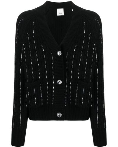 Allude Rhinestone-stripes Wool-blend Cardigan - Black