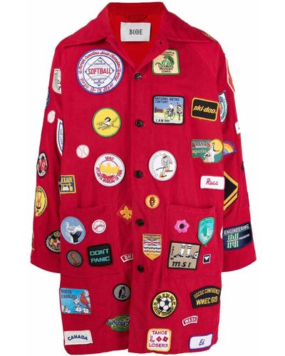 Bode Multi-patch Cotton Coat - Red