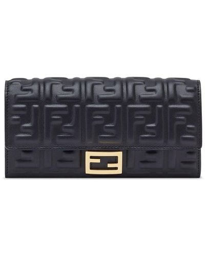 Fendi Baguette Leather Wallet On Chain - Black