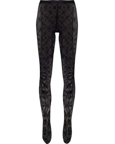 Marine Serre Crescent Moon-print Tights - Black